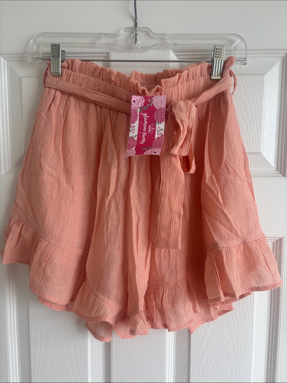 Floral Tie-Waist Ruffled Shorts - Peach